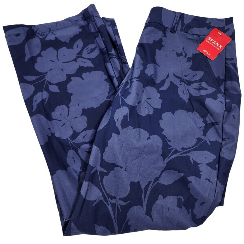Spanx Kick Flare Pants Blue Floral Sunshine UPF Activewear Women's Size M NWT